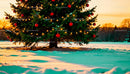 Decorated Christmas Tree Illuminated by Sunset Light