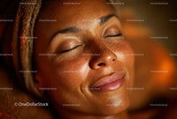 Close-up of Relaxed Woman with Freckles and Glowing Skin