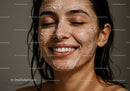 Happy Woman with Fresh Glowing Skin During Facial Treatment