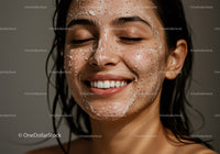 Happy Woman with Fresh Glowing Skin During Facial Treatment