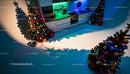 Festively Decorated Kitchen with Three Christmas Trees