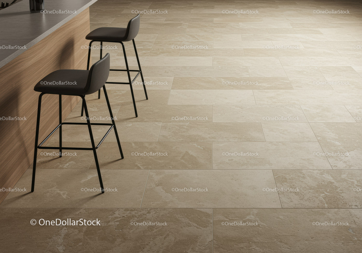 Stylish Modern Bar Stools in Cozy Cafe with Beige Tiles