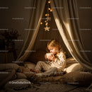 Little girl enjoying a warm drink in cozy tent