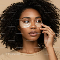 Woman with Curly Hair Applying Under Eye Patches for Skincare