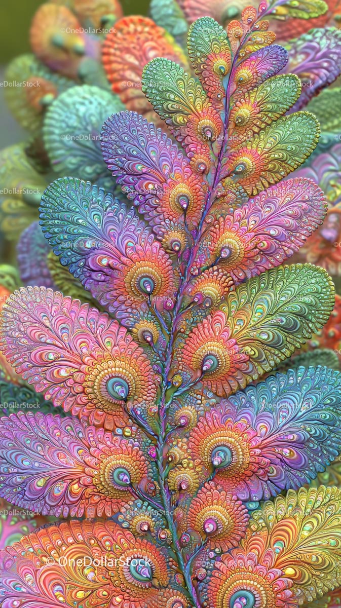 Colorful Detailed Fern Leaf with Vibrant Tropical Colors