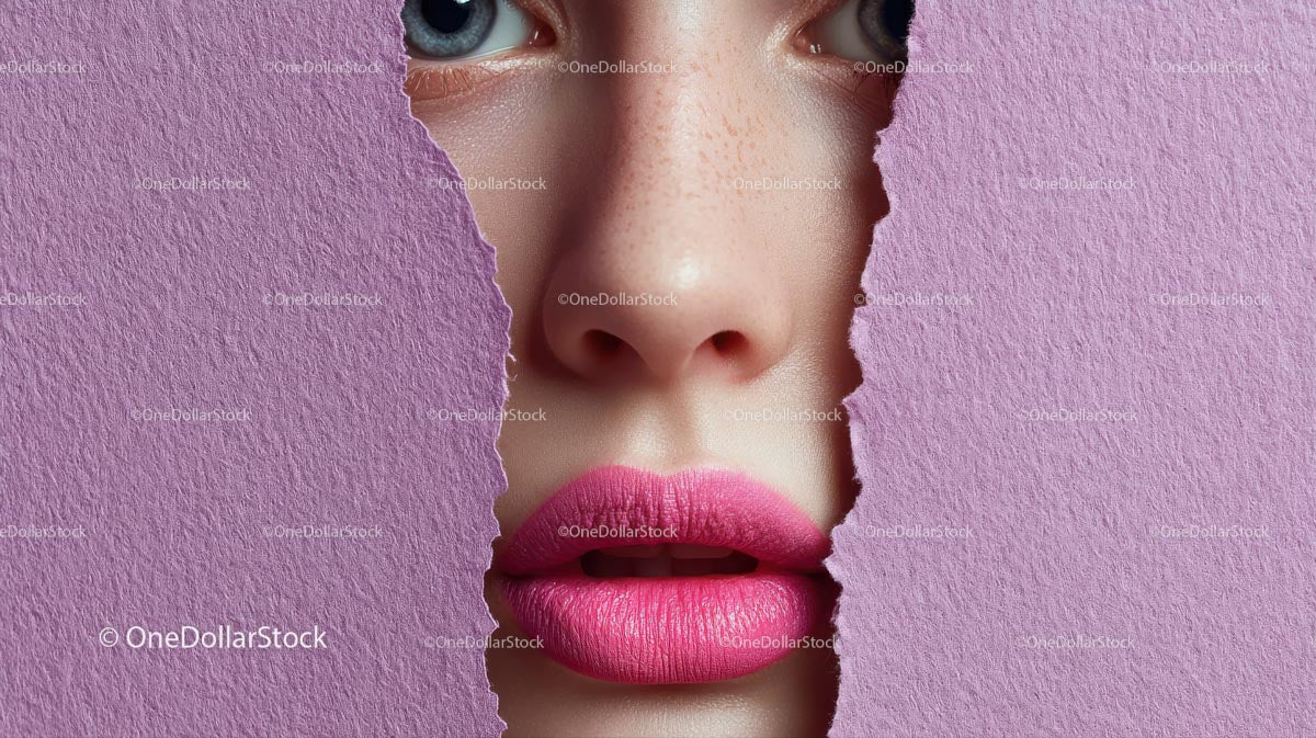 Close-Up Portrait of a Glamorous Model with Pink Lipstick