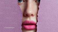 Close-Up Portrait of a Glamorous Model with Pink Lipstick