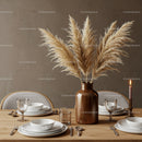 Elegant Dining Table Setup with Pampas Grass and Modern Decor