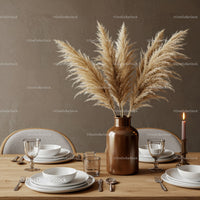 Elegant Dining Table Setup with Pampas Grass and Modern Decor