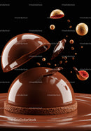 Glossy chocolate dome dessert with raspberry filling