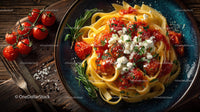 Creamy Fettuccine Pasta with Cherry Tomatoes and Basil