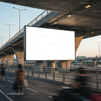Urban blank billboard under concrete overpass at dusk