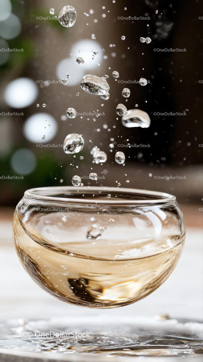 Close-up of Water Splash with Droplets Falling into Glass Bowl