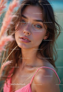 Beautiful Woman with Blue Eyes and Summer Dress Outdoor Portrait
