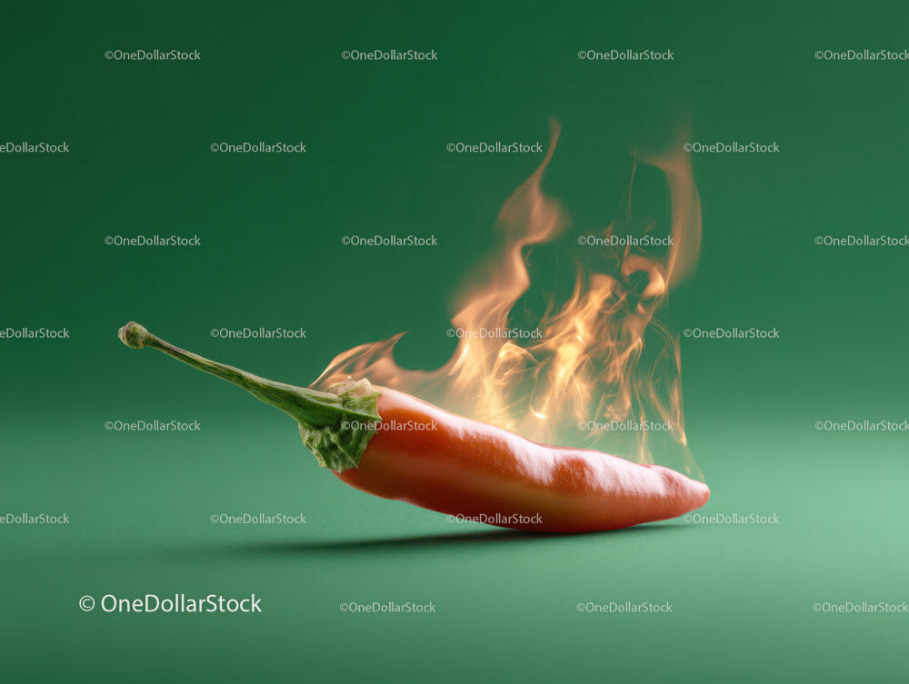 Red Chili Pepper on Fire Creating Intense Spiciness
