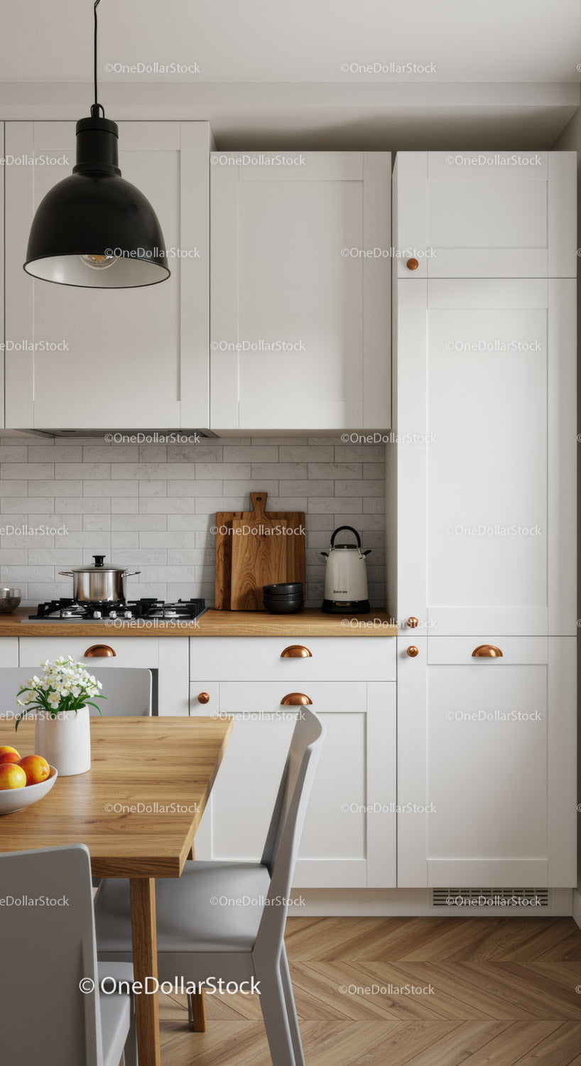 Minimalist White Kitchen with Wooden Accents and Modern Decor