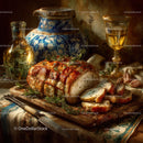 Gourmet Roast Pork with Herbs and Garlic on Rustic Table