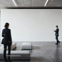 Business Professionals Walking in Modern Minimalist Lobby