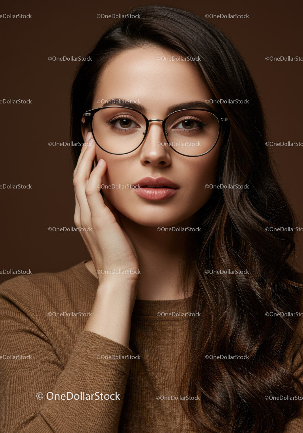 Elegant Woman Wearing Stylish Glasses with Brown Hair and Beautiful Skin