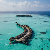 Overwater Bungalows Surrounded by Turquoise Lagoon in Tropical Paradise