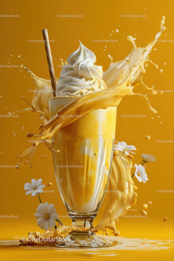 Refreshing Lemon Drink with Cream Splash and Lemon Slices