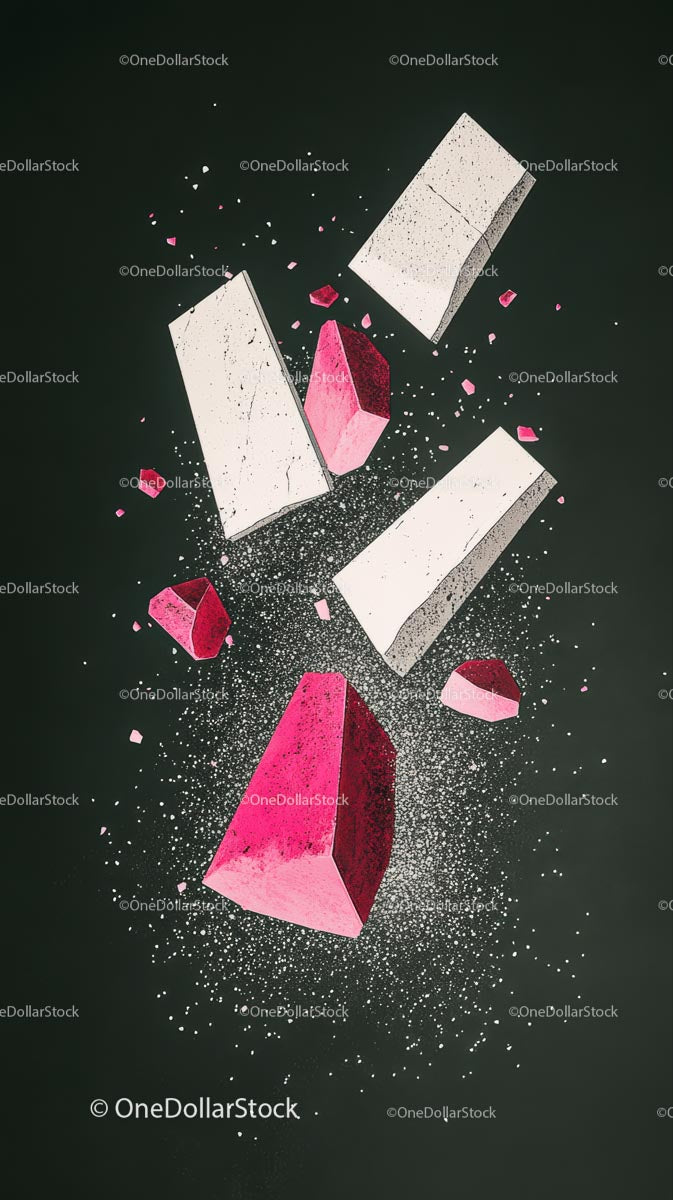 Broken Lipstick Tubes and Powder Shards in a Makeup Spill