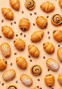 Assorted French Pastries with Coffee Beans on Beige