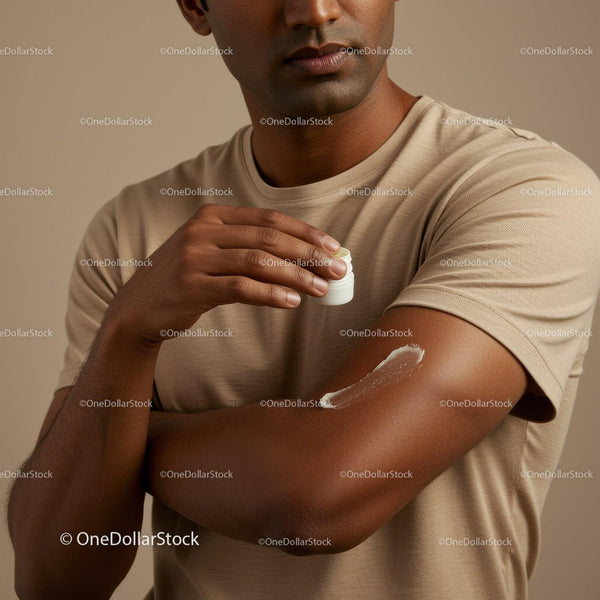 Man Applying Lotion on Arm in Close-Up for Skin Moisturization