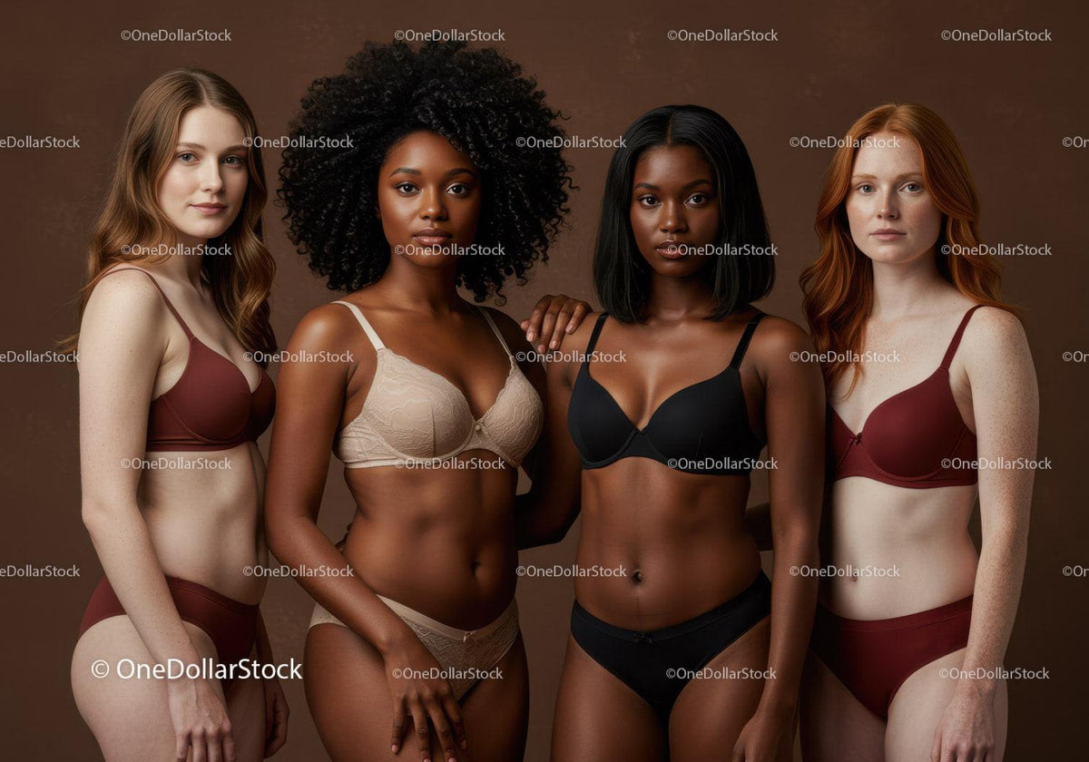 Diverse women in lingerie standing confidently together