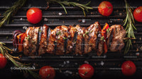 Colorful Grilled Meat and Vegetable Skewers on Barbecue Grill