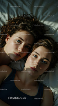 Two Young Women Relaxing Together in a Cozy Bedroom Setting