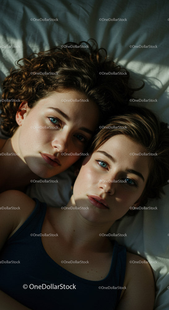 Two Young Women Relaxing Together in a Cozy Bedroom Setting