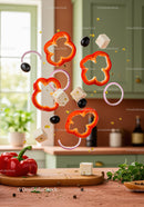 Fresh Mediterranean Ingredients Floating Above Wooden Board