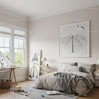 Modern Bedroom Interior with Abstract Wall Art and Stylish Decor