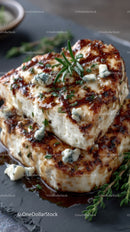 Artisan Blue Cheese Wheel on Dark Rustic Surface in Gourmet Food Setting