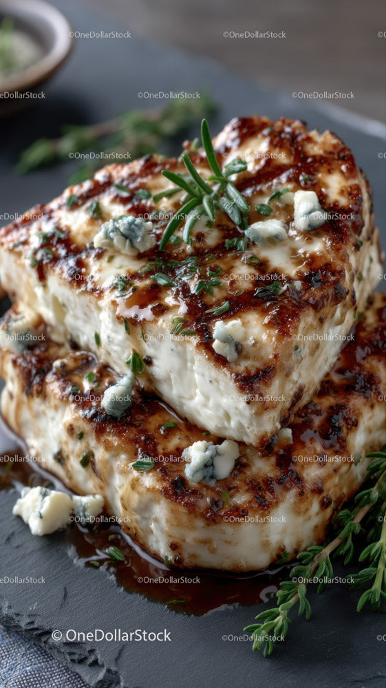 Artisan Blue Cheese Wheel on Dark Rustic Surface in Gourmet Food Setting