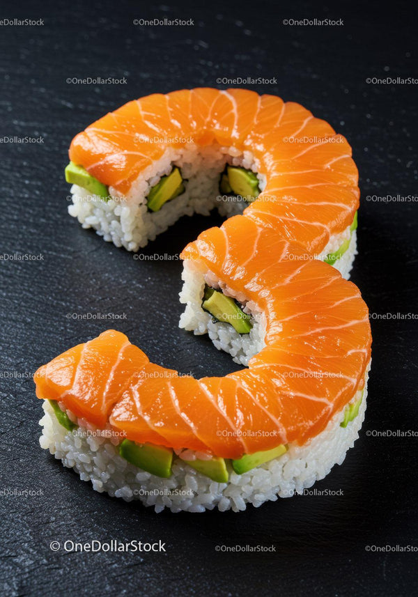 Fresh salmon sushi roll with avocado on black slate