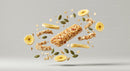 Crispy granola bar with oat flakes and banana chips