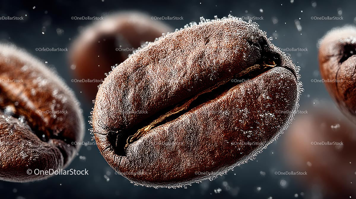 Flying Coffee Beans in Motion on a Dark Background