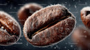 Flying Coffee Beans in Motion on a Dark Background