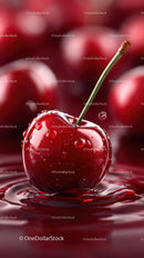 Close-up of Juicy Ripe Cherry with Water Droplets