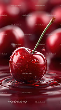 Close-up of Juicy Ripe Cherry with Water Droplets