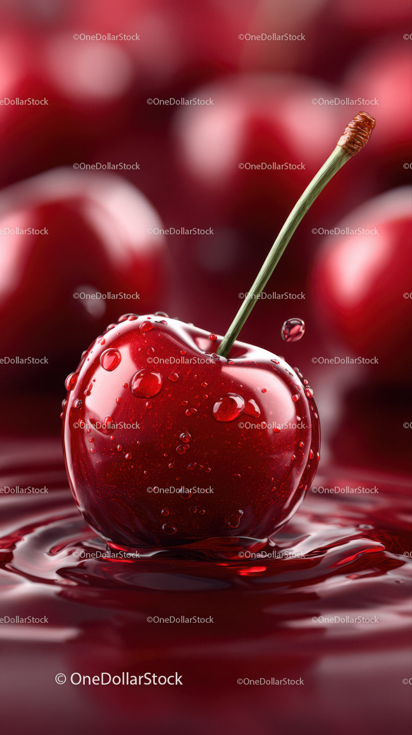 Close-up of Juicy Ripe Cherry with Water Droplets