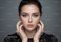 Elegant Woman Portrait with Bright Blue Eyes and Flawless Skin
