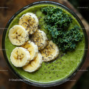 Green Banana and Kale Smoothie with Chia Seeds and Fresh Fruit