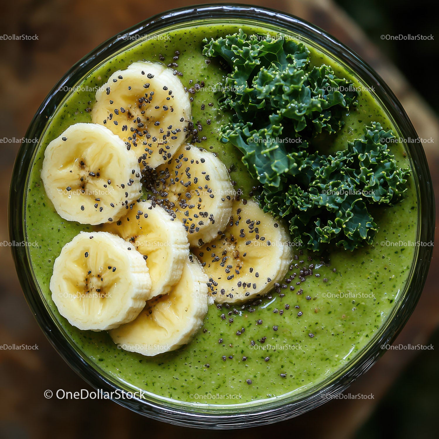 Green Banana and Kale Smoothie with Chia Seeds and Fresh Fruit