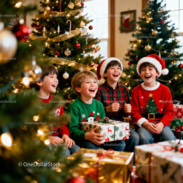 Happy kids celebrating Christmas with festive presents