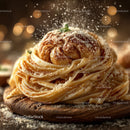 Close-up of Spaghetti Carbonara with Cheese and Herbs