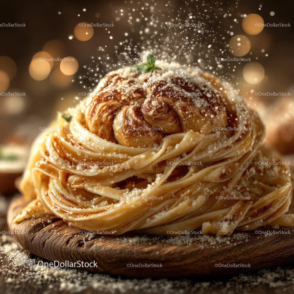 Close-up of Spaghetti Carbonara with Cheese and Herbs