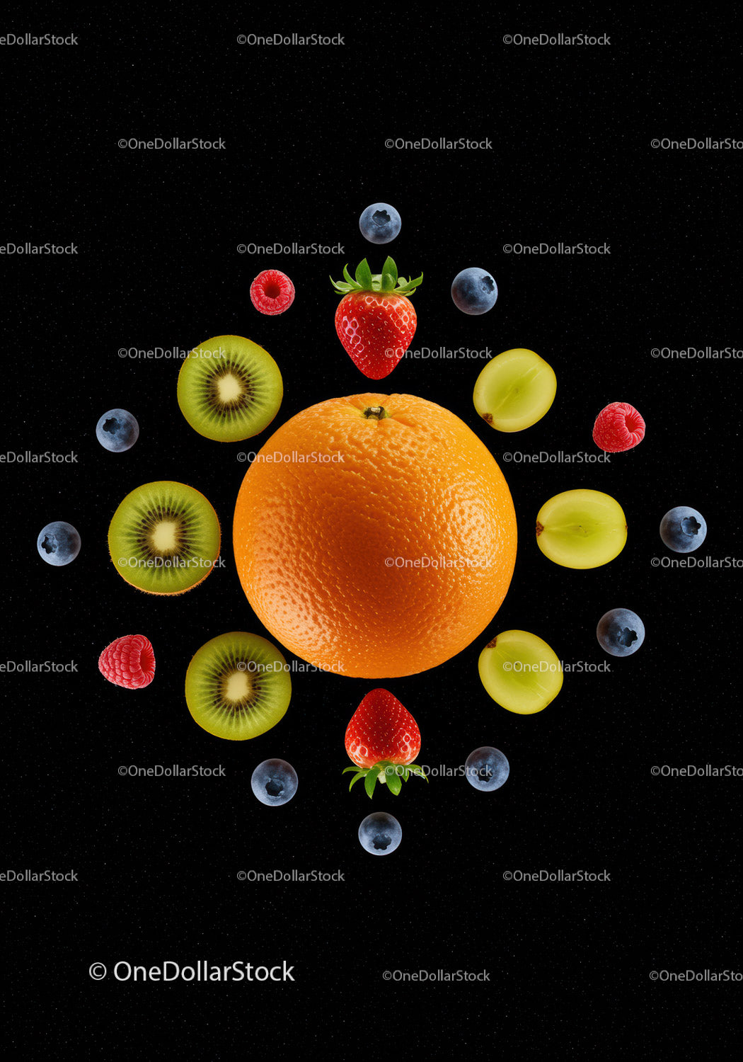 Assortment of Fresh Fruits Displayed on Black Background